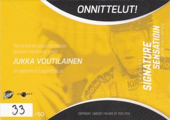 2015-16 Cardset Finland - Signature Sensations GWJ Series 2 Exchange #SSGWJ4 Jukka Voutilainen Back