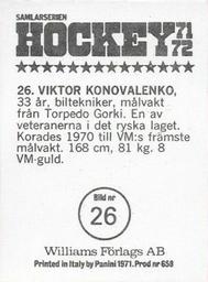 1971-72 Williams Hockey (Swedish) #26 Viktor Konovalenko Back