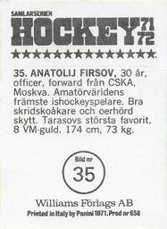 1971-72 Williams Hockey (Swedish) #35 Anatolij Firsov Back