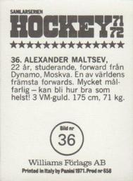 1971-72 Williams Hockey (Swedish) #36 Alexander Maltsev Back
