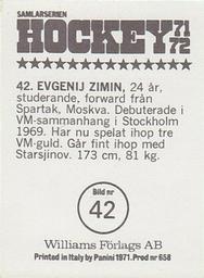 1971-72 Williams Hockey (Swedish) #42 Jevgenij Zimin Back