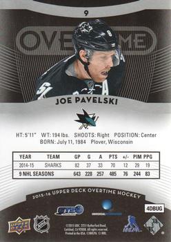 2015-16 Upper Deck Overtime #9 Joe Pavelski Back