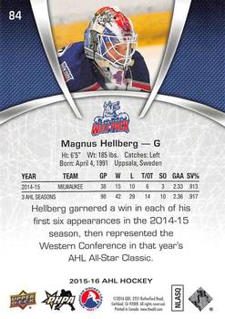 2015-16 Upper Deck AHL #84 Magnus Hellberg Back