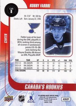 2016 Upper Deck National Hockey Card Day Canada #CAN8 Robby Fabbri Back