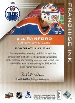 2013 Upper Deck Edmonton Oilers - Franchise Ink #FI-BR Bill Ranford Back