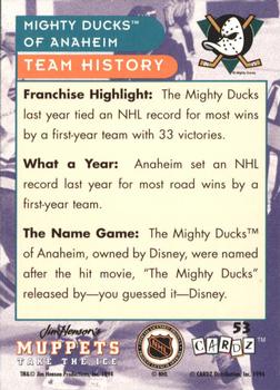 1994 Cardz Muppets Take the Ice #53 Anaheim Mighty Ducks Logo Back