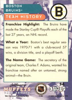 1994 Cardz Muppets Take the Ice #54 Boston Bruins Logo Back