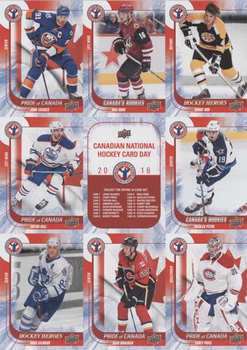 2016 Upper Deck National Hockey Card Day Canada - Sheets #NNO John Tavares / Max Domi / Bobby Orr / Taylor Hall / Checklist / Nicolas Petan / Doug Gilmour / Sean Monahan / Carey Price Front