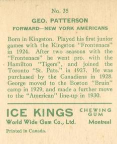 1933-34 World Wide Gum Ice Kings (V357) - English-Only Back #35 Geo Patterson Back