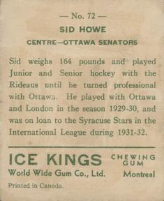 1933-34 World Wide Gum Ice Kings (V357) - English-Only Back #72 Sid Howe Back