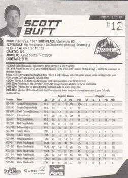 2006-07 Idaho Steelheads (ECHL) #3 Scott Burt Back