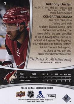 2015-16 Upper Deck Ultimate Collection #3 Anthony Duclair Back