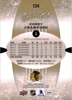 2016-17 Upper Deck MVP #134 Corey Crawford Back
