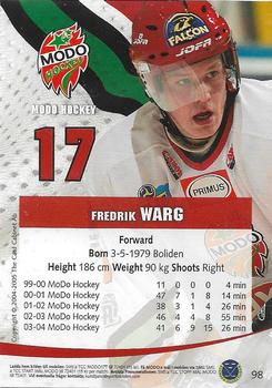 2004-05 SHL Elitset #98 Fredrik Warg Back