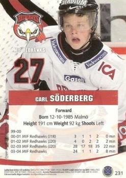 2004-05 SHL Elitset #231 Carl Soderberg Back