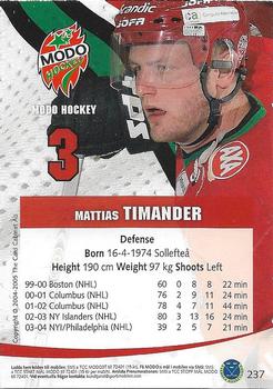 2004-05 SHL Elitset #237 Mattias Timander Back