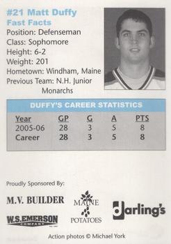 2006-07 MV Builder/WS Emerson/Darling's Maine Black Bears (NCAA) #NNO Matt Duffy Back