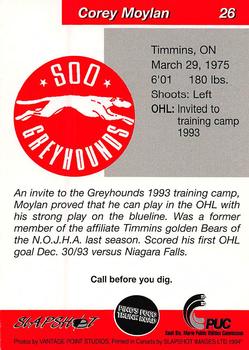 1993-94 Slapshot Sault Ste. Marie Greyhounds (OHL) #26 Corey Moylan Back