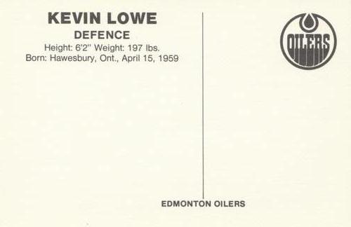1979-80 Edmonton Oilers Postcards #NNO Kevin Lowe Back