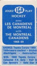 1968-69 Montreal Canadiens IGA Series 1 #NNO Terry Harper Back