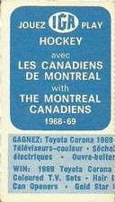 1968-69 Montreal Canadiens IGA Series 1 #NNO Serge Savard Back