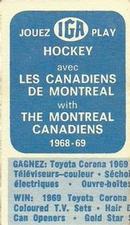 1968-69 Montreal Canadiens IGA Series 1 #NNO Rogatien Vachon Back