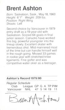 1980-81 Silverwood Dairy Vancouver Canucks #1 Brent Ashton Back