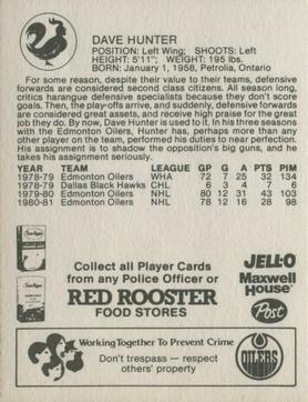 1981-82 Red Rooster Edmonton Oilers #NNO Dave Hunter Back