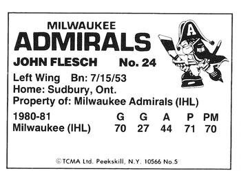1981-82 TCMA Milwaukee Admirals (IHL) #5 John Flesch Back