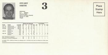 1982-83 Hartford Courant Junior Whalers Hartford Whalers #17 Stuart Smith Back