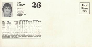 1982-83 Hartford Courant Junior Whalers Hartford Whalers #20 Bob Sullivan Back