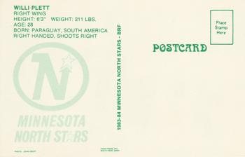 1983-84 Minnesota North Stars Postcards #NNO Willi Plett Back