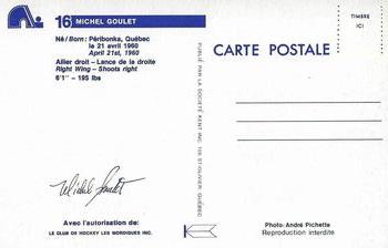 1983-84 Quebec Nordiques Postcards #NNO Michel Goulet Back