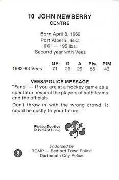 1983-84 Nova Scotia Voyageurs (AHL) Police #8 John Newberry Back