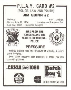 1983-84 Kitchener Rangers (OHL) Police #2 Jim Quinn Back
