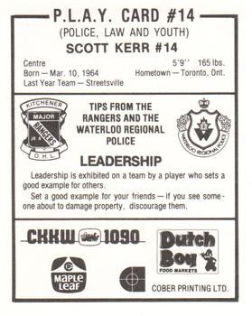 1983-84 Kitchener Rangers (OHL) Police #14 Scott Kerr Back