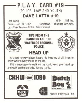 1983-84 Kitchener Rangers (OHL) Police #19 Dave Latta Back