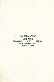 1984-85 Chicago Blackhawks Postcards #NNO Al Secord Back