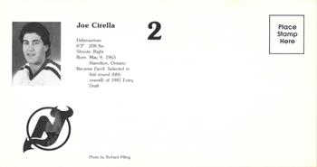 1984-85 New Jersey Devils Postcards #NNO Joe Cirella Back