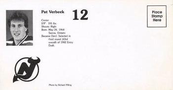 1984-85 New Jersey Devils Postcards #NNO Pat Verbeek Back