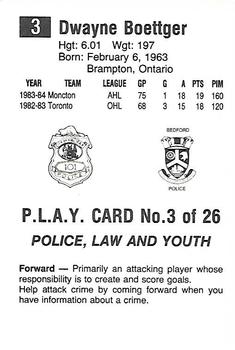 1984-85 Nova Scotia Oilers (AHL) Police #3 Dwayne Boettger Back