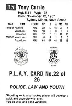 1984-85 Nova Scotia Oilers (AHL) Police #22 Tony Currie Back
