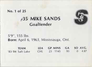 1984-85 Springfield Indians (AHL) #1 Mike Sands Back