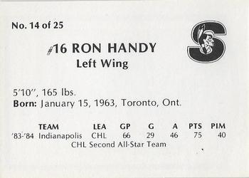 1984-85 Springfield Indians (AHL) #14 Ron Handy Back