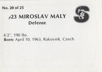 1984-85 Springfield Indians (AHL) #20 Miroslav Maly Back