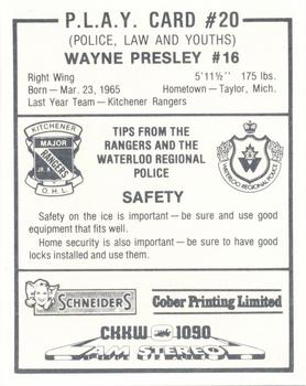 1984-85 Kitchener Rangers (OHL) Police #20 Wayne Presley Back