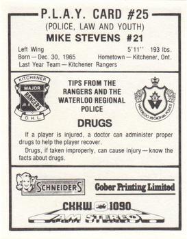 1984-85 Kitchener Rangers (OHL) Police #25 Mike Stevens Back