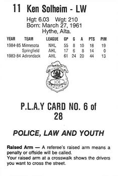 1985-86 Nova Scotia Oilers (AHL) Police #6 Ken Solheim Back