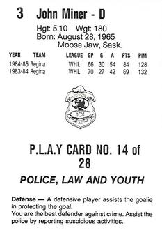 1985-86 Nova Scotia Oilers (AHL) Police #14 John Miner Back
