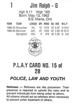 1985-86 Nova Scotia Oilers (AHL) Police #15 Jim Ralph Back